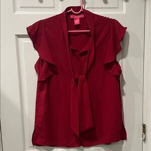 Women's Red Blouse with Tie Detail